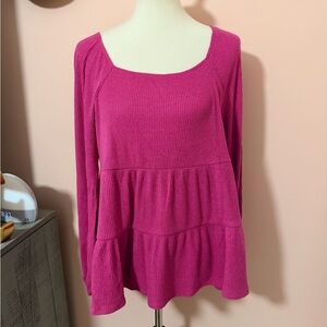 Terra & Sky Women’s Fuchsia Ribbed Tiered Tunic Sz 0X (14W)